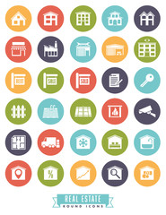 Real estate round color icons collection