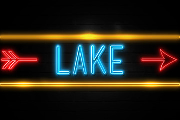 Lake  - fluorescent Neon Sign on brickwall Front view