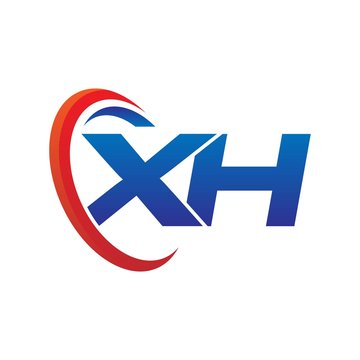 modern dynamic vector initial letters logo xh with circle swoosh red blue