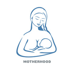 Mother breastfeeding child. Logo design of promotion national healthy feeding