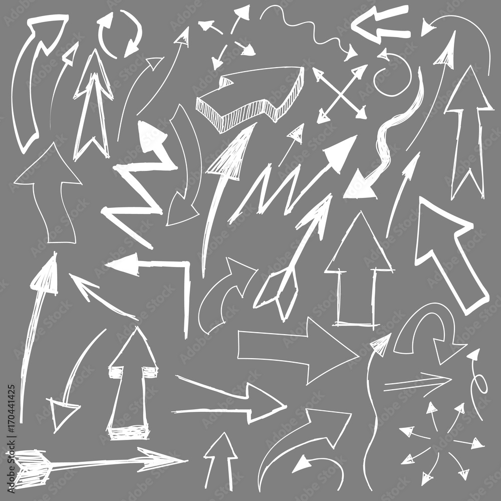 Poster arrows and abstract shapes doodle writing design vector set