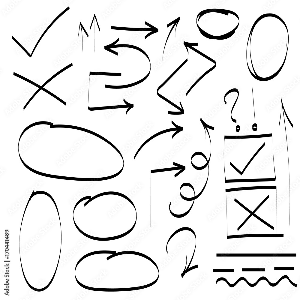 Poster arrows and abstract shapes doodle writing design vector set