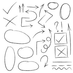 Arrows and abstract shapes doodle writing design vector set