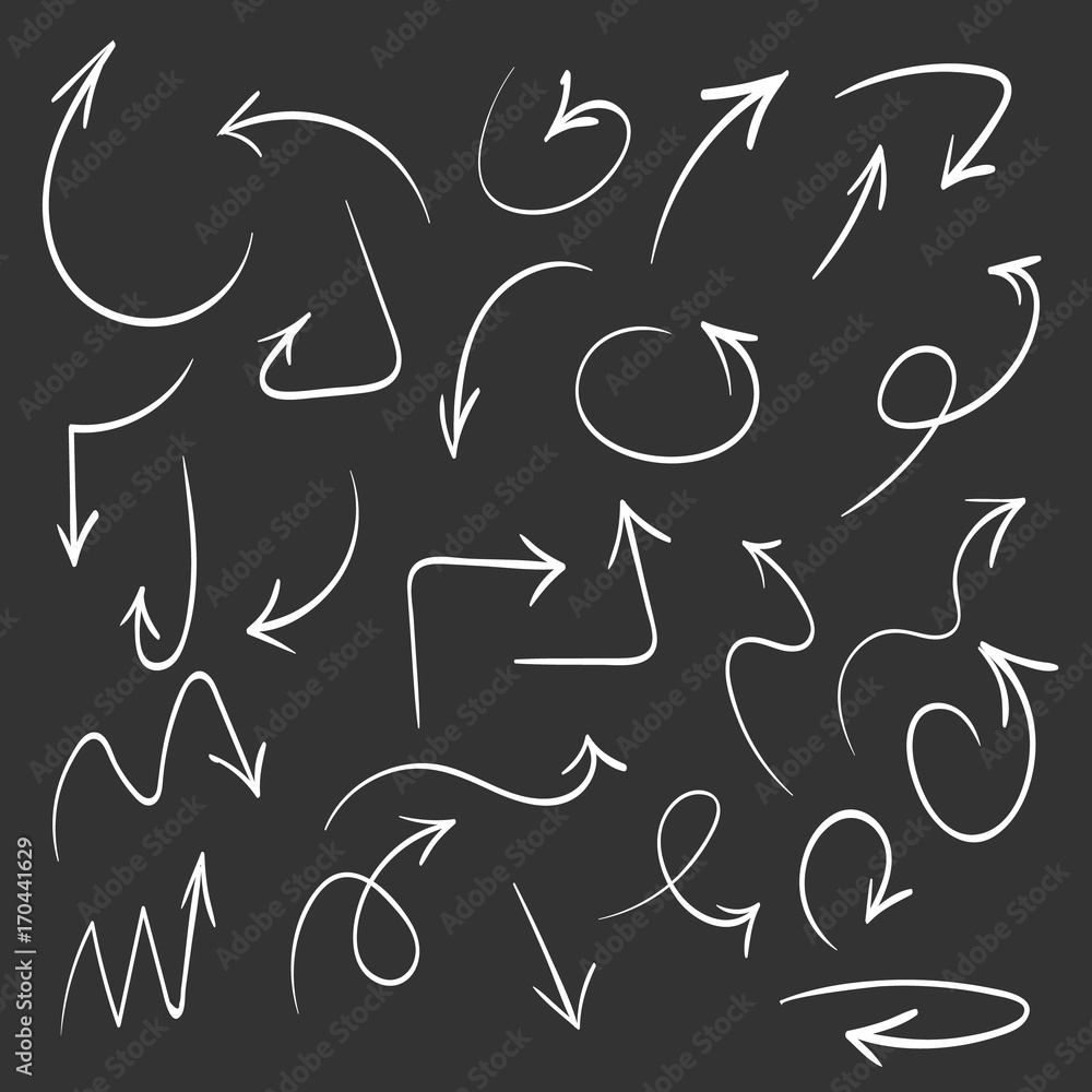 Poster arrows and abstract shapes doodle writing design vector set