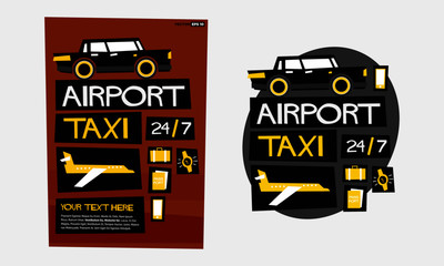 Airport Taxi 24/7 With Text Box (Flat Style Vector Illustration Poster Design)