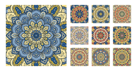 FLower Pattern Tile Blue Yellow Orange Decoration