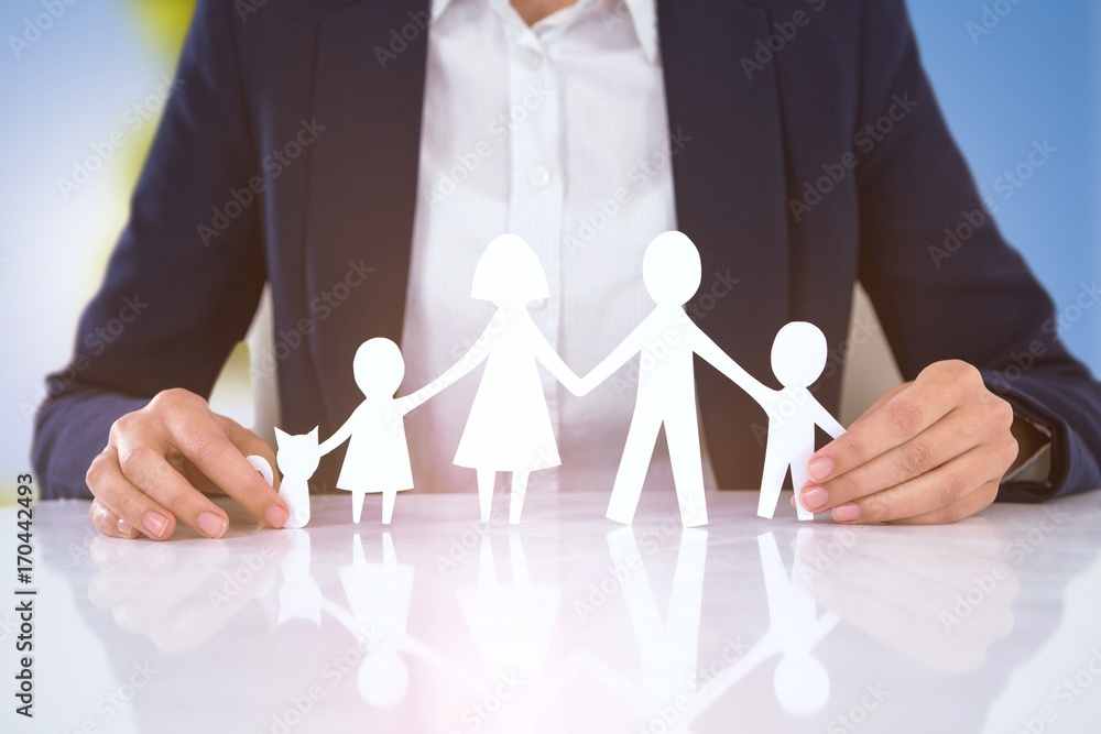 Poster composite image of family in paper with a man in the background