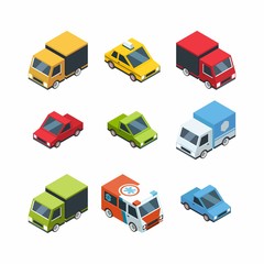 Set of isometric cartoon-style city cars