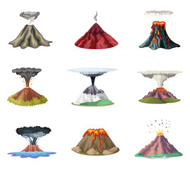 Vector illustrations set of mountains and hot explosion of volcano © ONYXprj