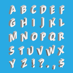 Isometric alphabet. Techno font with block letters