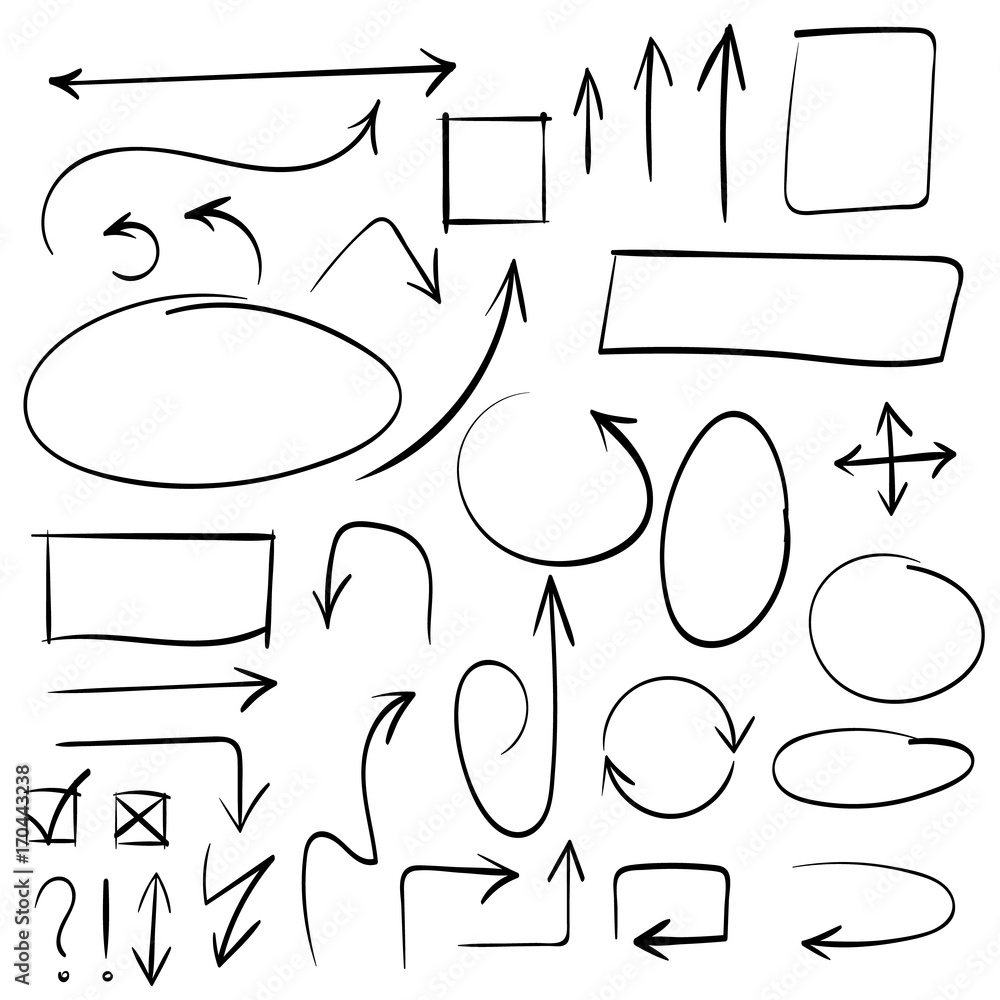Poster arrows and abstract shapes doodle writing design vector set