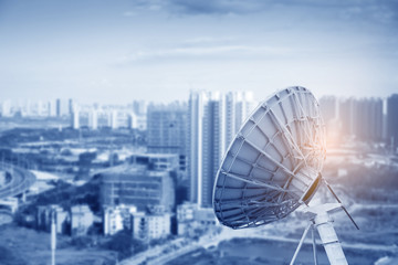 Aerial view of the city and the dish