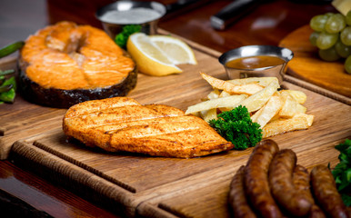 delicious and beautiful food on a wooden board