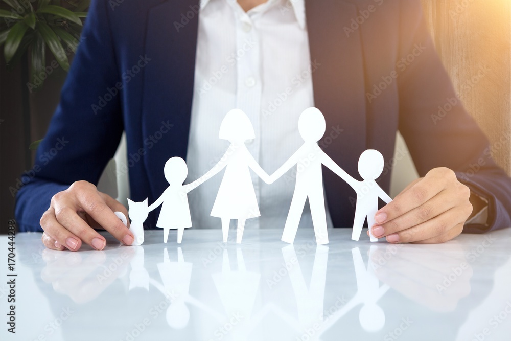Poster composite image of family in paper with a man in the background