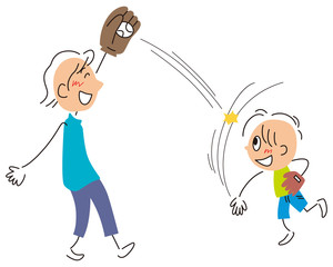 キャッチボールをする親子