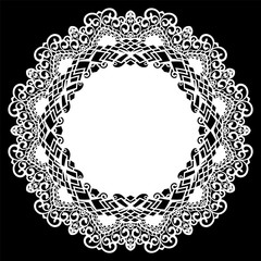 Lace round paper doily, lacy snowflake, greeting element, laser cut  template, doily to decorate the cake,  vector illustrations.