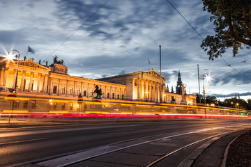 Fototapeta na wymiar Austrian Parliament building on Ring Road in Vienna