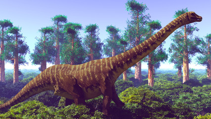 Prehistoric landscape with big diplodoc 3d rendering © satori