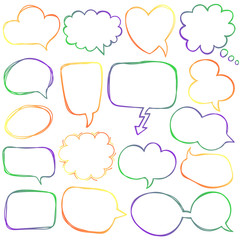 Hand-drawn speech and thought bubbles set