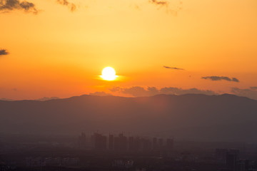 Sunset sky stratosphere background, pictured from plane.