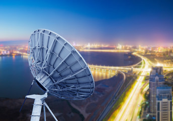 Aerial view of the city and the dish