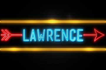 Lawrence  - fluorescent Neon Sign on brickwall Front view