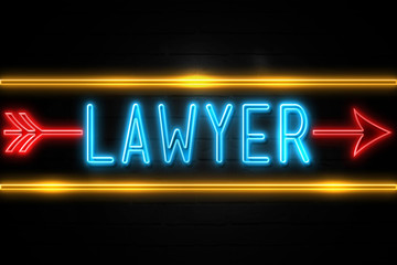 Obraz premium Lawyer - fluorescent Neon Sign on brickwall Front view