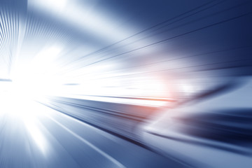 Super streamlined high speed train station tunnel with motion light effect background realistic...
