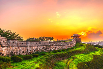Sunset at Hwaseong Fortress in Seoul, South Korea. 