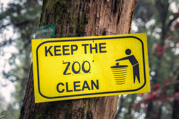 Keep the zoo clean sign at Darjeeling, India.