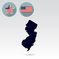 Map of the U.S. state of New Jersey on a white background. American flag, star
