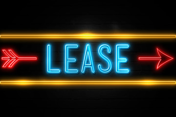 Lease  - fluorescent Neon Sign on brickwall Front view