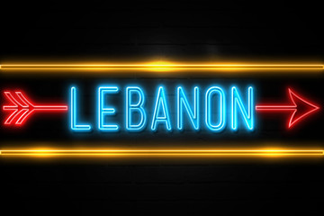 Lebanon  - fluorescent Neon Sign on brickwall Front view