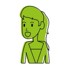young woman with ponytail portrait cartoon  icon image vector illustration design  green color