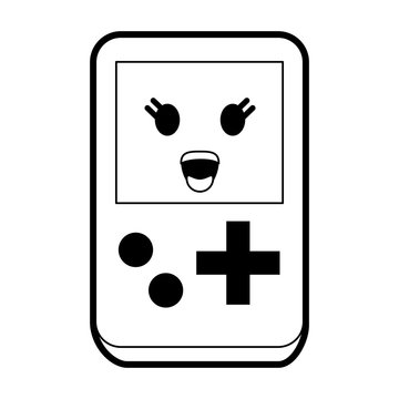 portable handheld game console kawaii style icon image vector illustration design  black and white