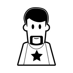 bearded man wearing star tshirt  cartoon icon image vector illustration design  black and white