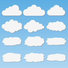 Set of different paper clouds with shadows