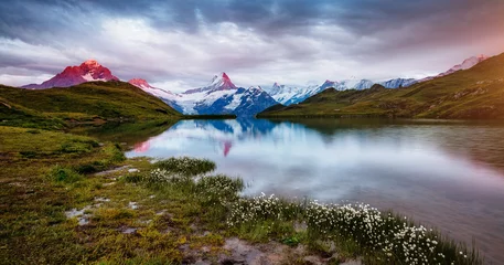 Foto auf Acrylglas Great view of Mt. Schreckhorn and Wetterhorn above Bachalpsee lake. Location place Swiss alps, Grindelwald valley, Europe. © Leonid Tit