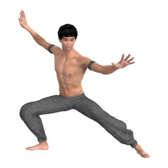 3D Rendering Fighting Monk on White