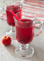A drink made from fresh strawberries. Selective focus.