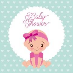 baby shower girl with diadem bow pink design background vector illustration