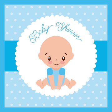 baby shower boy greeting card blue background vector illustration