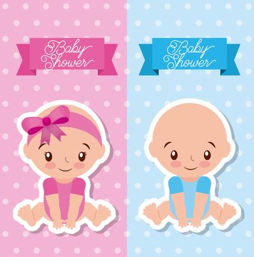 Baby Shower Greeting Card With Boy And Girl Vector Illustration
