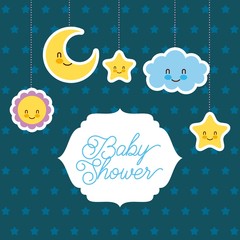 baby shower card greeting cartoon cloud star sun moon vector illustration
