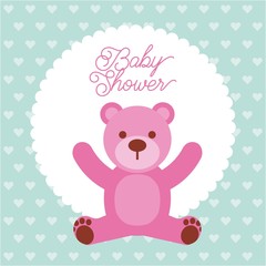 baby shower pink teddy bear card invitation vector illustration