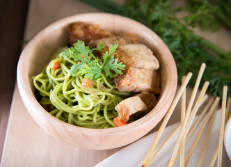 Asian style noodle with pork and vegetables