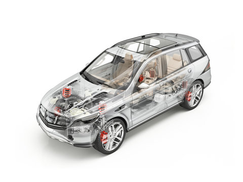 Generic Suv car detailed cutaway 3D rendering. Soft look.