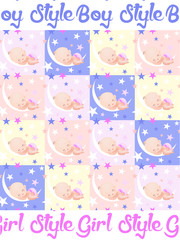 Cute Baby Sleeping on the Moon Seamless Texture /  Ayda Uyuyan Şirin Bebek Metraj Desen