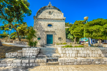 Small church landmark Hvar. / View at small church on Island Hvar, historic landmarks in Croatia,...
