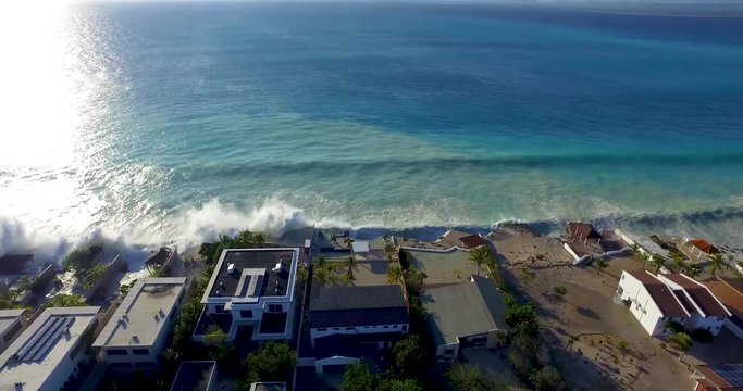 Big waves and damage after hurricane in Caribbean Bonaire